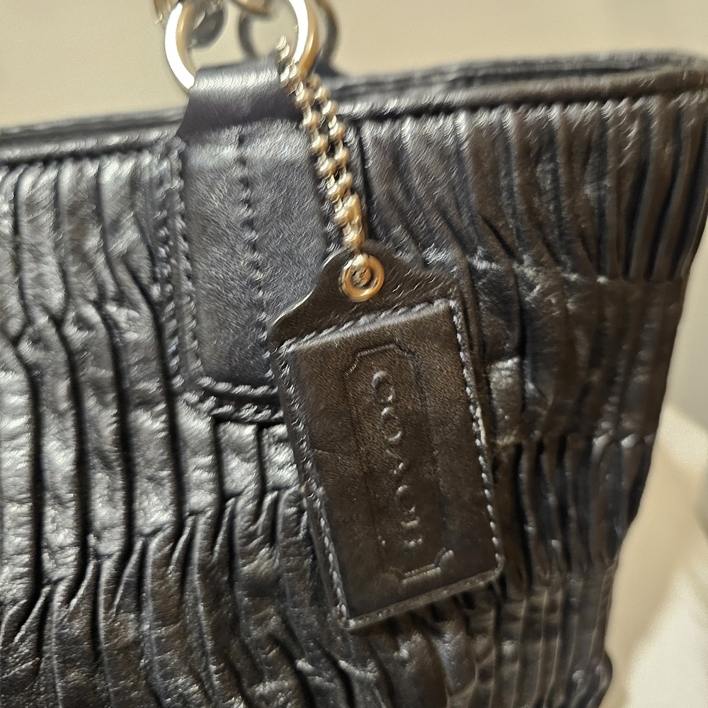 ⁵Coach madison midnight deep blue gathered leather lindsey satchel shoulder bag - Picture 3 of 9